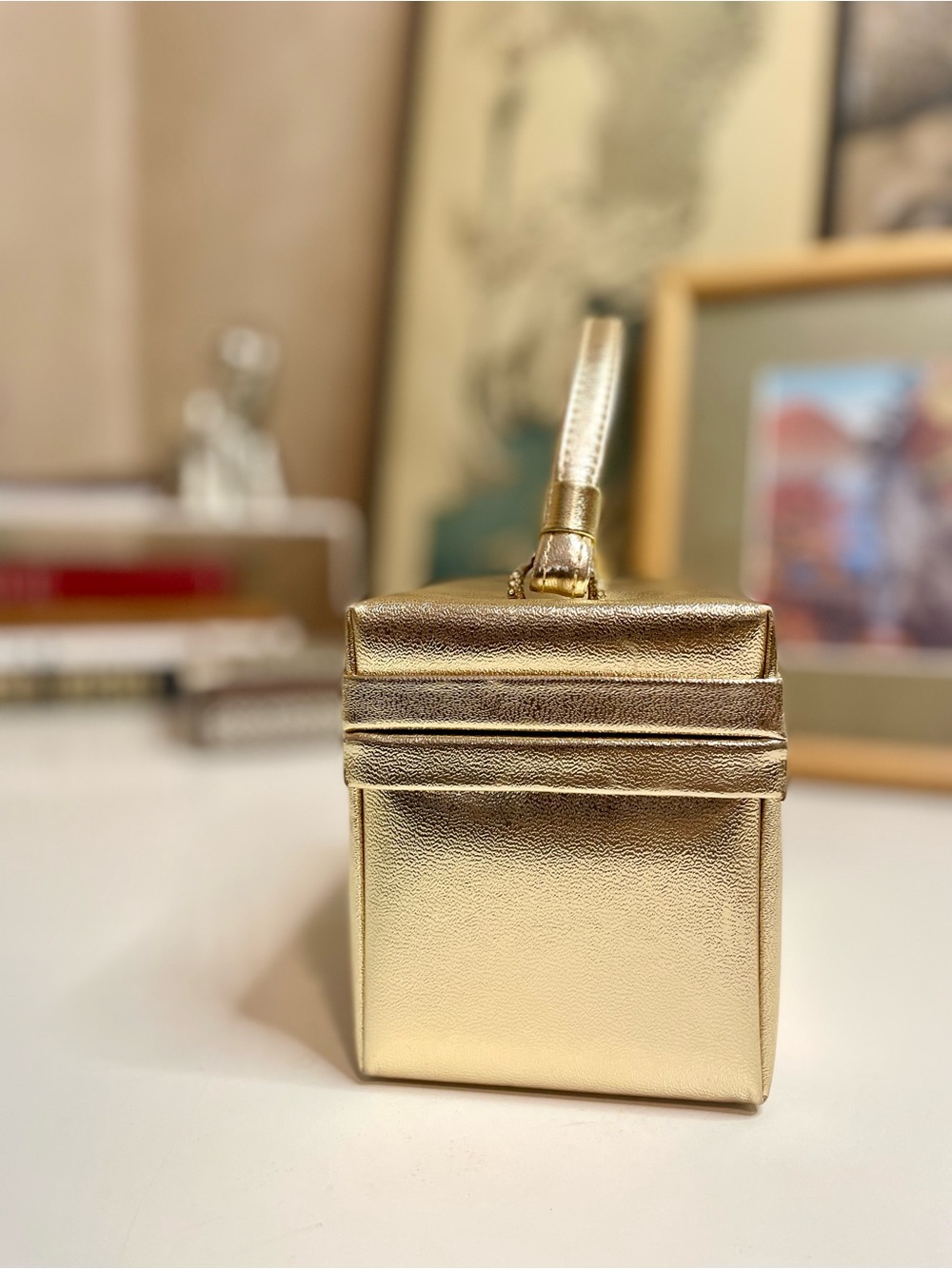 Harry Levine Metallic Gold Mini Top-Handle Box Bag - Picture 3 of 10